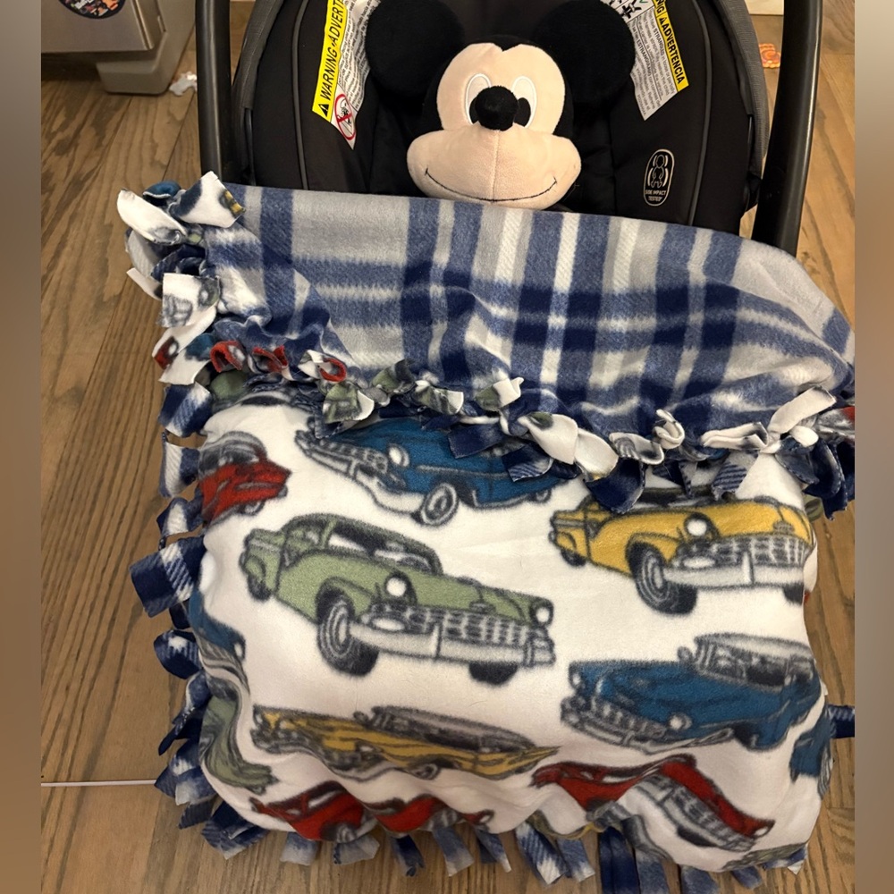 Plaid and Cars Fleece Blanket